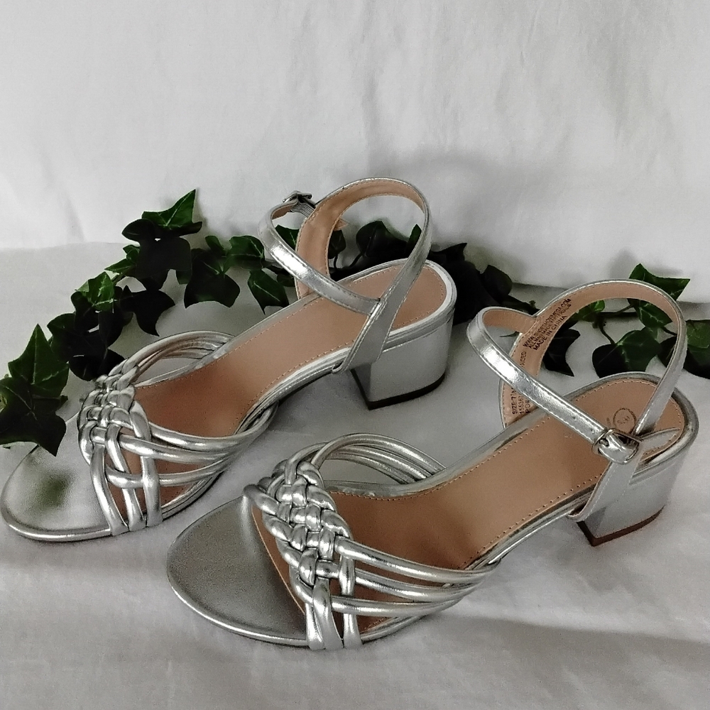 It's OK Silver Coleen Braided-Strap Block Heel Sandals